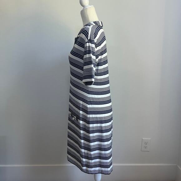 Tori Richard Honolulu Jaxon Navy White Striped Short Sleeve Knit Dress Medium - Picture 3 of 6